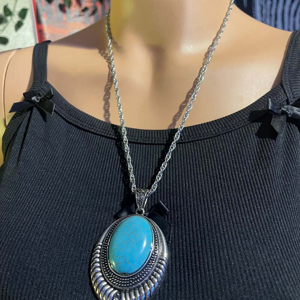 Premier Designs Granada Silver Tone Faux Turquoise Southwestern Style Pendant